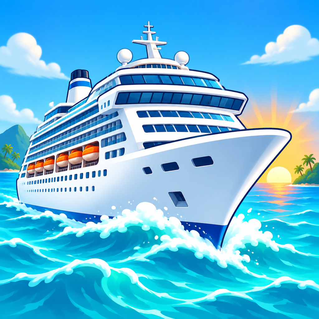 AhoiKreuzfahrt Tycoon App-Symbol mit Kreuzfahrtschiff